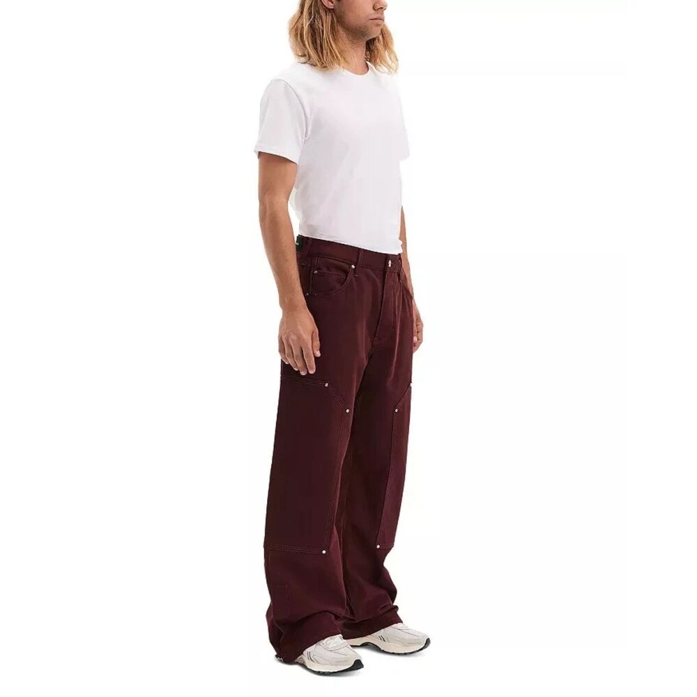 VAYDER Pants Mens Size 32 Burgundy Wide Leg Carpenter Studded Baggy Relaxed $495
